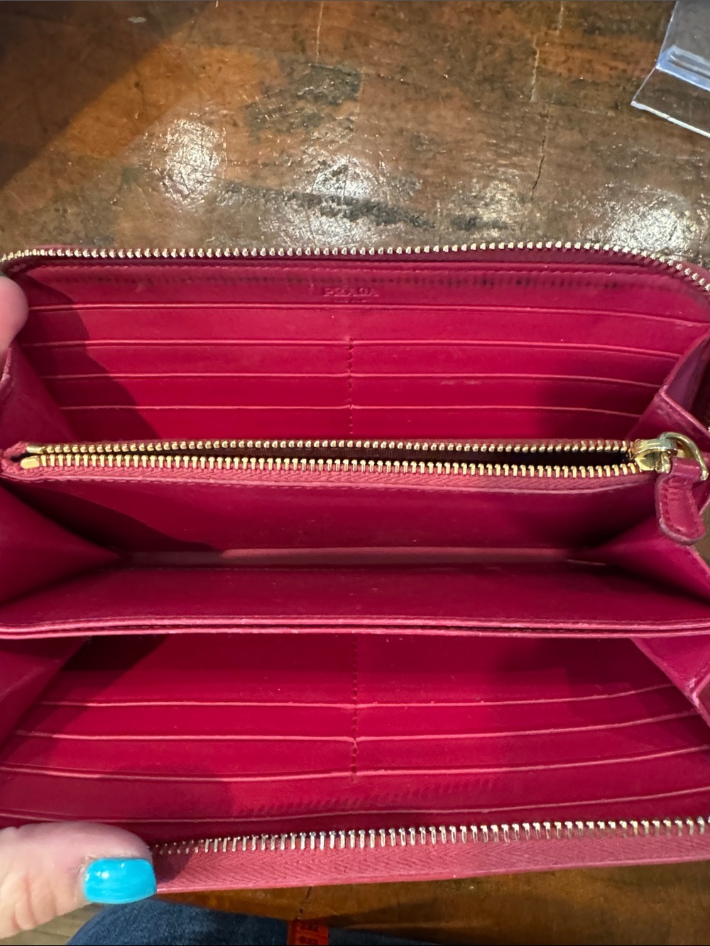 Prada Hot Pink Saffiano Zip Wallet with Gold Chain Strap - Picture 10 of 16
